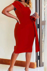 Knielanges gelbes One-Shoulder-Party-Cocktailkleid